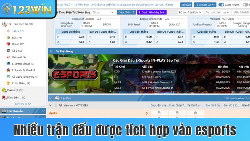 Nhiều trận đấu được tích hợp vào trong esports