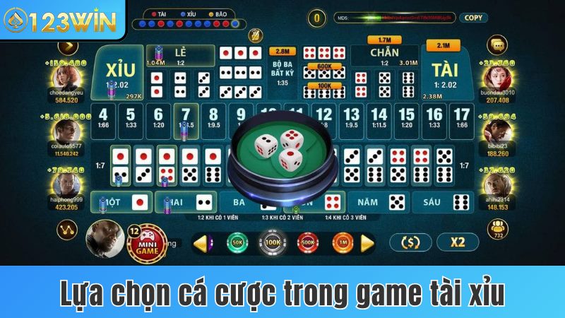 Những lựa chọn cá cược trong game tài xỉu